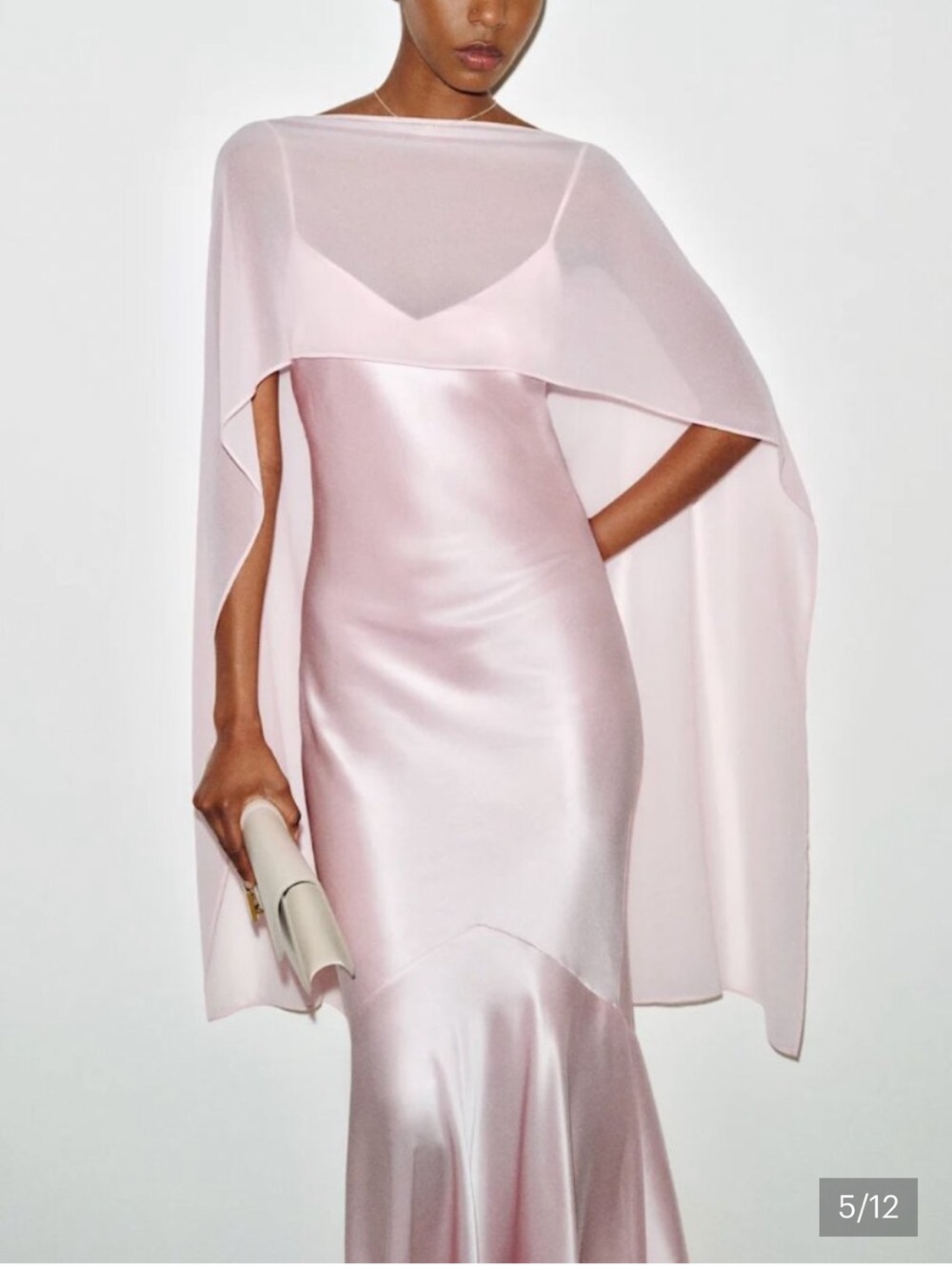 Tiffani Silk Dress CHERRY BLOSSOM 2 Elegant Pink Silk Evening Gown with Capelet - Picture 3 of 10